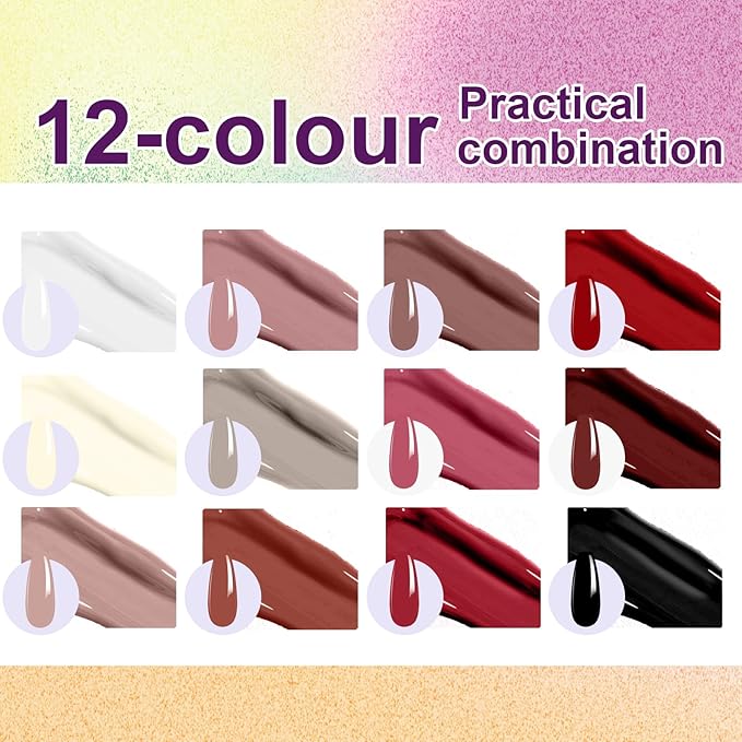 Gradient Painting Gel, 12 Colors Ombre Gel Nail Polish for Pigmented Pat Painting Gel French Manicure No-wipe Soak of UV DIY Art Home Salon Palette Chiffon Hues