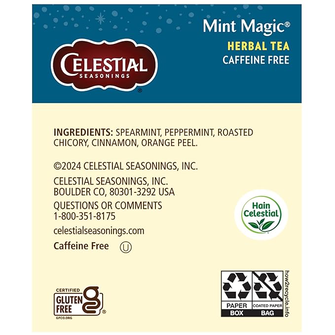 Celestial Seasonings Herbal Tea, Mint Magic,Caffeine Free, 20 tea bags (Pack of 6)