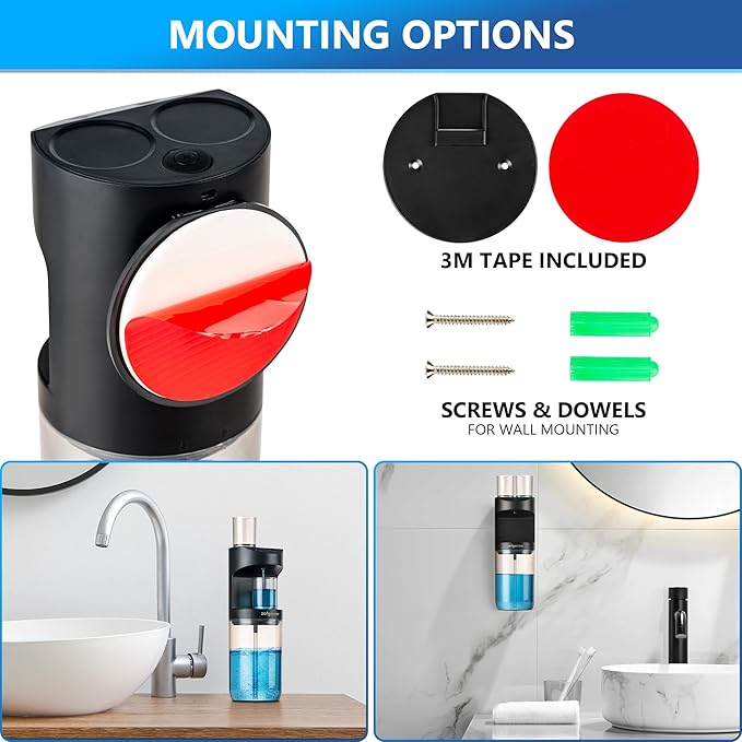 Automatic Mouthwash Dispenser for Bathroom,Bathroom Accessories 19.4 Fl Oz Dispensers with Magnetic Cups,Wall Mounted Dispenser,Suitable for All Age Groups,Black