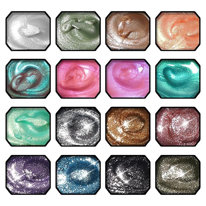 Glitter Pat Gel Nail Polish Palette, 16 Colors Blending Ombre Gel Polish Patting Gradient Painting Nails Art, No Wipe, UV/LED Cured, Aurora Mermaid Chrome Holographic (16 Colors E)