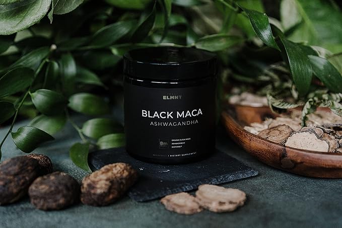 ELMNT 40,000mg 40x Strength Organic Black Maca Root w. Ashwagandha - #1 Highest Potency Black Maca Root Capsules for Men Supplement 40:1 Extract - 100% Pure Maca Peruana Maca Powder Pills Gelatinized