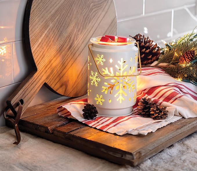 Candle Warmers ETC. Vintage Bulb Illumination Fragrance Warmer- Light-Up Warmer for Warming Scented Candle Wax Melts and Tarts to Freshen Room, Snowflake