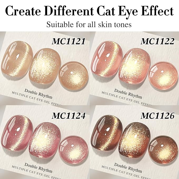 Double Rhythm 6 Colors Cat Eye Gel Polish Set Shimmer Glitter with Magnet Holographic Reflective Magnetic UV Nail Art Kit (6-Kit 42)