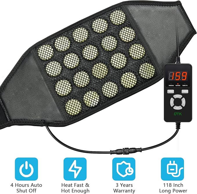 UTK Heating Pad for Back Pain Relief, Far Infrared Heating Pads with 20 Natural Jade Stones, Heating Fast, Hot Enough, Auto Shut Off, Smart Controller, 55'' Large Size Heat Pad for Back