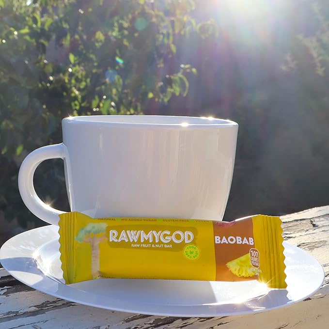 RAWMYGOD Fruit and Nut Bars, Gluten Free, Vegan, No Added Sugar (20 bars, Baobab)