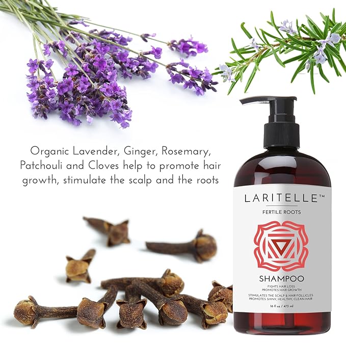 Laritelle Organic Shampoo 17 oz + Conditioner 16 oz | Prevents Hair Loss, Promotes Hair Growth | Ayurvedic Herbs, Lavender, Ginger & Rosemary | NO GMO, Sulfates, Gluten, Alcohol, Parabens, Phthalates