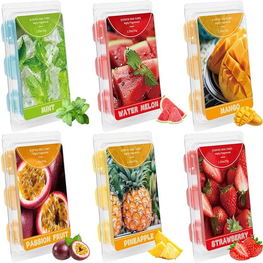 SCENTORINI Wax Melts, 6 Pack Scented Wax Cubes,Wax Melts Strong Scent, Soy Wax for Wax Warmer - Mint, Watermelon, Strawberry, Mango, Passion Fruit, Pineapple