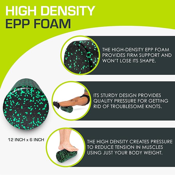 ProsourceFit High Density Foam Rollers 12 - inches Long, Firm Full Body Athletic Massage Tool for Back Stretching, Yoga, Pilates, Post Workout Muscle Recuperation