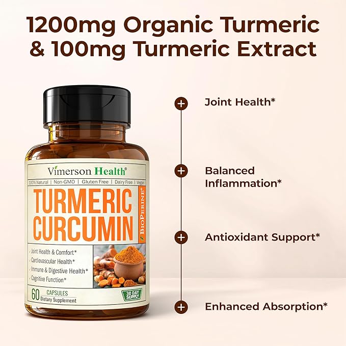 Turmeric Curcumin Supplement with Black Pepper Extract - High Potency Organic Turmeric 1200mg & 95% Curcuminoids for Joint & Digestive Health - Joint Support Supplement - 60 Curcuma Capsules - 2 Pack