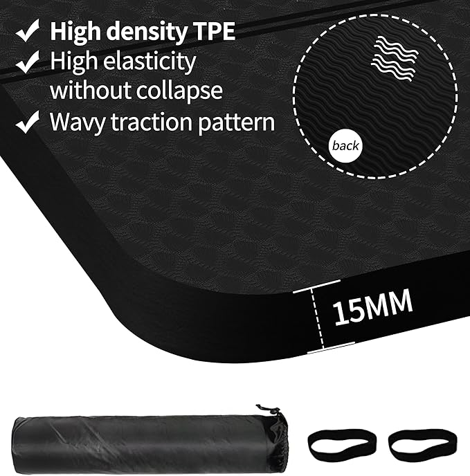 nuveti Large Exercise Mat - 15mm/20mm/30mm Thick Yoga Mat | Workout Mat for Fitness, Yoga, Pilates, Stretching & Floor Exercises for Women & Men with Free Carrying Bag