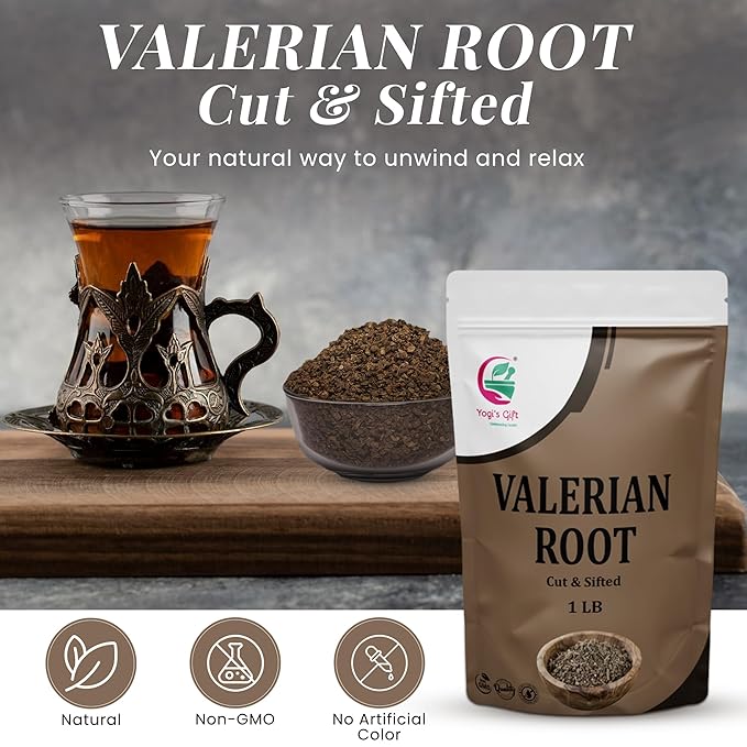 Valerian Root 1 LB, Cut & Sifted, 100% Natural & Pure, for Tea & Herbal Blends, Naturally Strong Aroma, Resealable Bag for Freshness - By Yogi’s Gift®