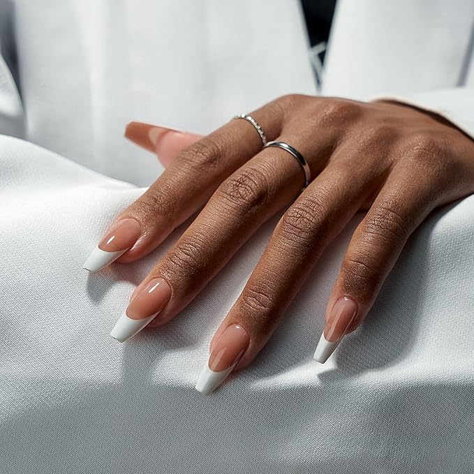 BTArtboxnails French Gel Nail Tips - French Tip Press on Nails Brown Medium Coffin XCOATTIPS for Nail Extensions