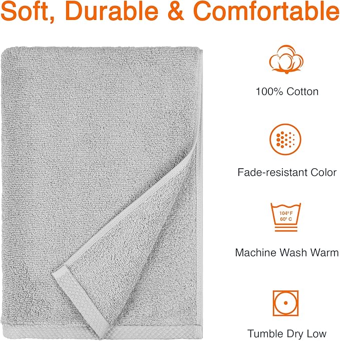 Amazon Basics 2 Piece Quick-Dry Oversize Bath Towel, 100% Cotton, Platinum, 54" x 30"