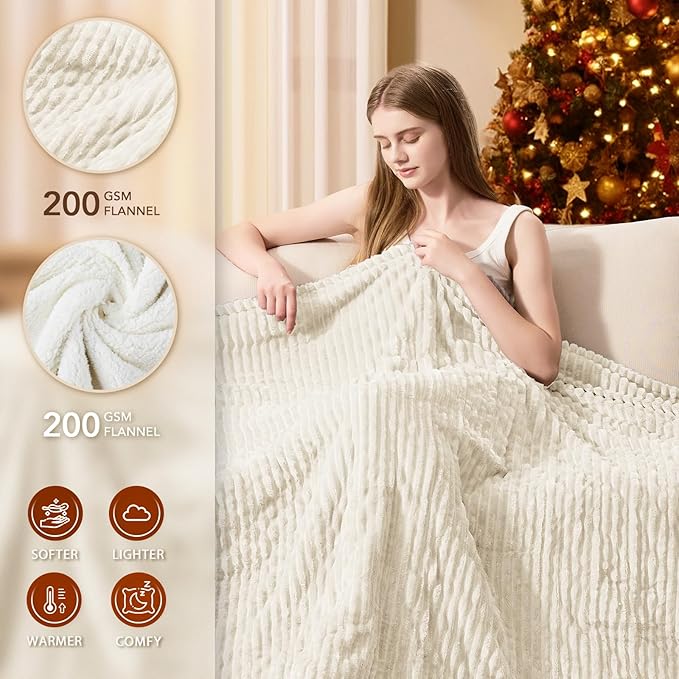 Homemate Electric Heated Blanket King Size - 100"x90" Heating Blanket King Size Dual Control 1/2/4/6/8 Hours Auto-Off 10 Heat Level Over-Heat Protection Soft Flannel Sherpa ETL Certification