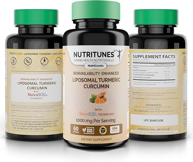 Turmeric Curcumin Supplement 1000mg for Joint Support-185x Bioavailable & High Absorption with NovaSOL Technology – 60 NutriCumin Softgels