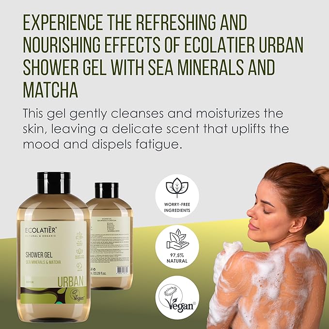 Sea Minerals & Matcha Body Wash - Natural Body Wash for Women & Men, 97.5% Natural Ingredients, Detoxifying & Hydrating Cleanser for Sensitive Skin, Gentle & Nourishing Care, 20.3 Fl Oz