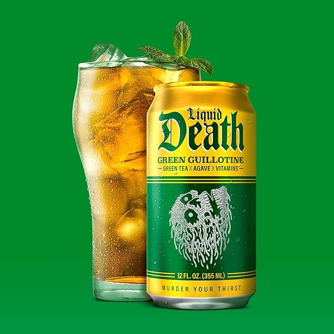 Liquid Death, Green Guillotine Iced Tea, 12-Pack (12 oz Cans), Green Tea, Low Calorie, No Artificial Sweeteners, B12 & B6 Vitamins
