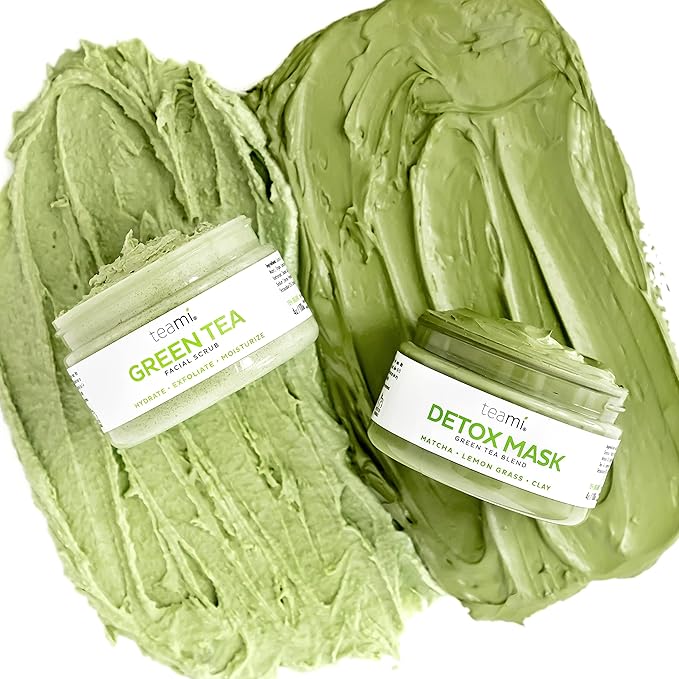 Teami Green Tea Mask + Face Scrub Skincare Bundle - Deep Cleansing Pore Minimizer & Blackhead Remover Detox Facial Mask (6.3oz) + Natural Exfoliating Body Scrub & Face Scrub (4oz)