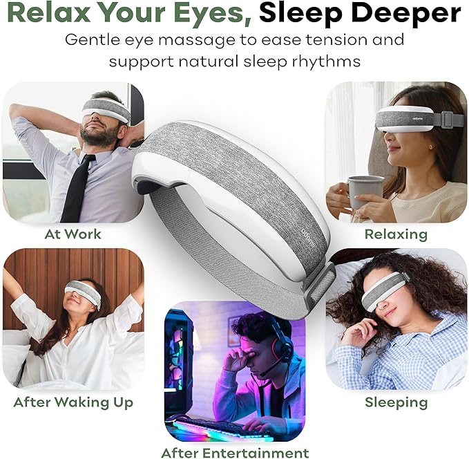Eye Massager with Heating, Head Massager for Tired Eyes, Stream Your Favorite Music, Adjustable Head Strap, Gift for Women Men Mom Dad