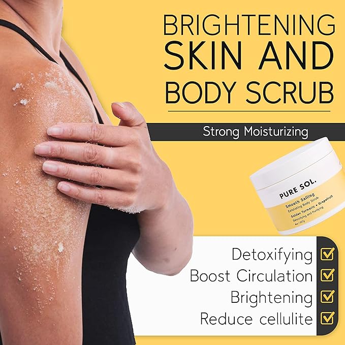 PURE SOL. Turmeric Body Scrub, Glowing, Exfoliating for Soft Healthy Skin, Exfoliated Dry DeHydrated Dead Skin, Improves Skin Texture (1 Pack)