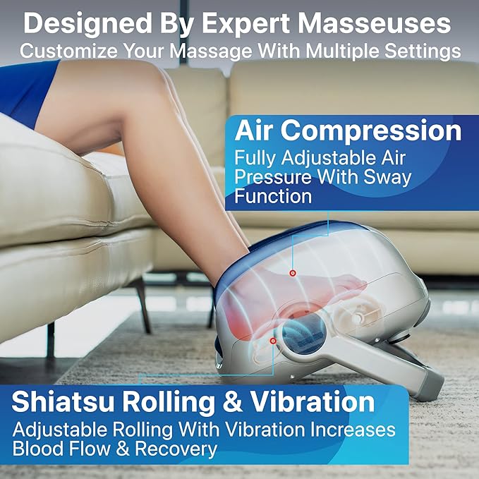 MIKO Shiatsu Foot Massager for Circulation & Pain Relief - Deep Tissue Kneading, Heat Therapy for Plantar Fasciitis, Neuropathy, Diabetics - Fits Up to Size 15
