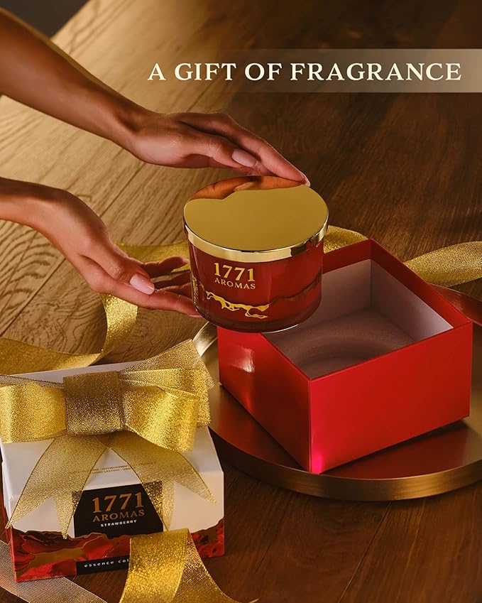 Strawberry Scented Candles - 100% Natural Soy Wax - Large 3 Wick Jar Candle - Up to 50 Hours Burning Time - Candles for Home - Gift-Ready Candle for Men & Women - Aromatherapy Candles