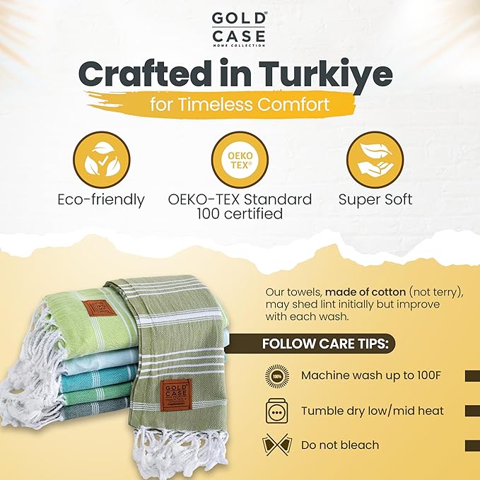 GOLD CASE HOME COLLECTION Lycia Original Turkish Hand Towels by Gold CASE-Set of 6-20x40'' 100% Cotton Decorative Bathroom & Kitchen for Hand,Face,Hair,SPA,Farmhouse,Gym, and Dishcloth,Tones of Green