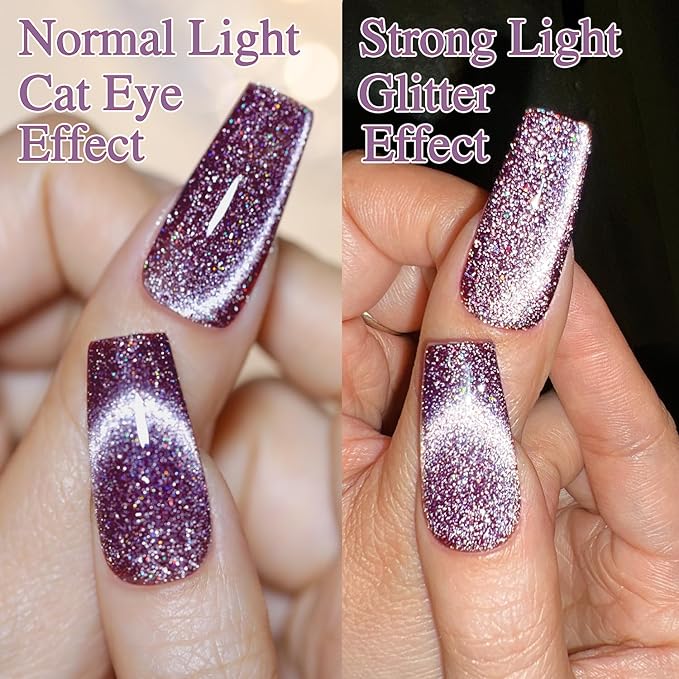 Double Rhythm 0.5 OZ Cat Eye Gel Polish with Magnet 15ML Holographic Glitter Shimmer Translucent Jelly Color Magnetic Nail Polish Salon DIY at Home (MC1062)