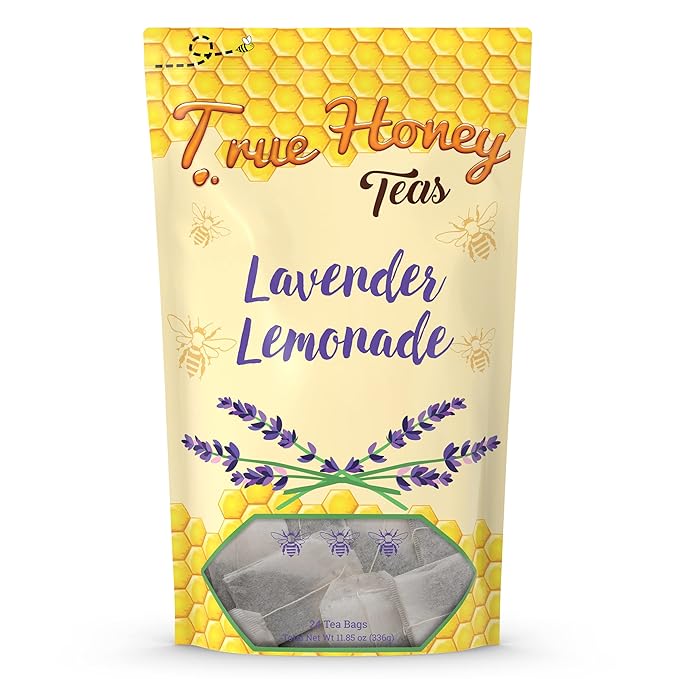 True Honey Lavender Lemonade Tea Bags - Tranquil Tea for Sleep, Stress Relief and Calm - All Natural Organic Lemon Myrtle Herbal Caffeine-Free Blended with Honey Crystals - 24 Count