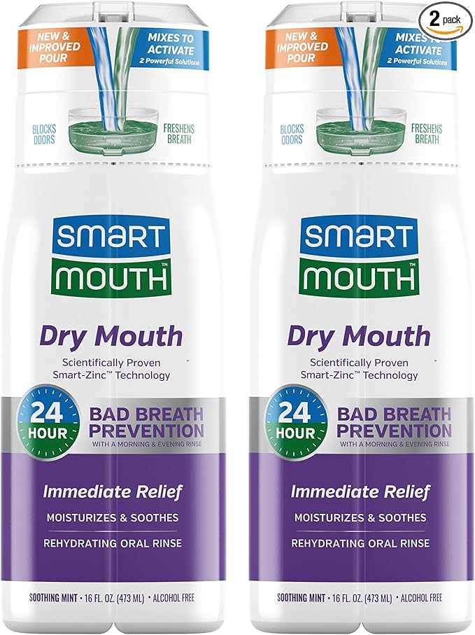 SmartMouth Activated Dry Mouth Mouthwash, Dry Mouth and Bad Breath Relief, Mint, 16 fl oz, 2 Pack