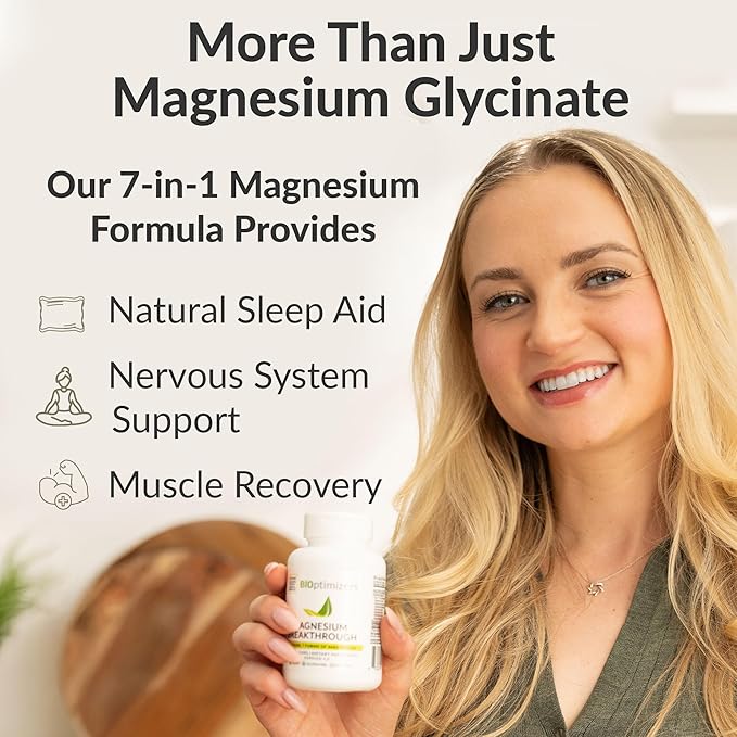 BIOptimizers Magnesium Breakthrough Complex Supplement with 7 Forms of Mg: Glycinate, Malate, Citrate, and More - Natural Support for Sleep and Cognitive Function - 60 Capsules- Calming Vitamins