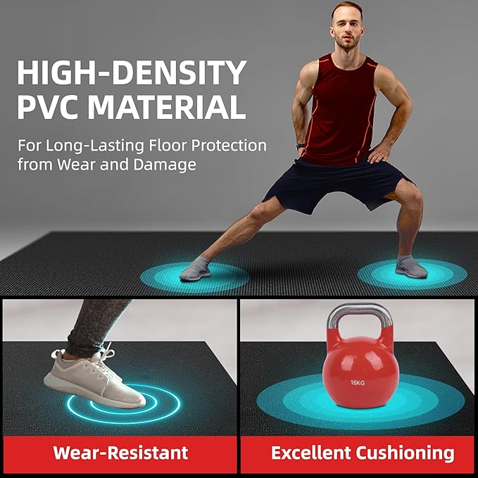 Extra Large Exercise Mat, 10'x6'/9'x6'/8'x6'/7'x5'/6'x4'(8mm) Thick Workout Mat for Home Gym & Garage Flooring, Shoe-Friendly, High-Density, MMA, HIIT, Weight Lifting, Cardio&Strength