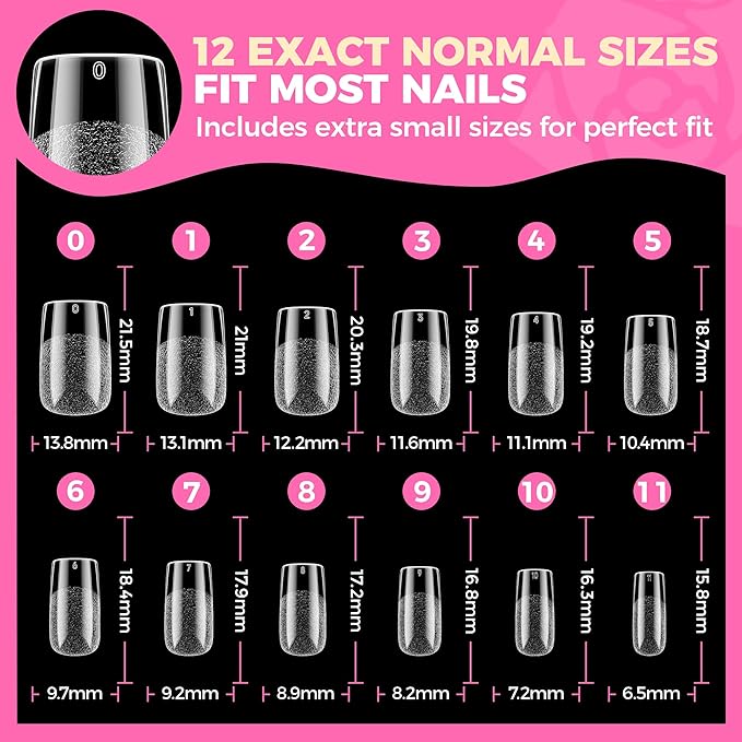 UNA GELLA Nail Tips Square: 504PCS Short Square Nail Tips Pre Etched Gel Fake Nails Tips, No C Curve For Women DIY Nail Extension French Style Salon Home Full Cover Soft Acrylic False Tips 12 Sizes