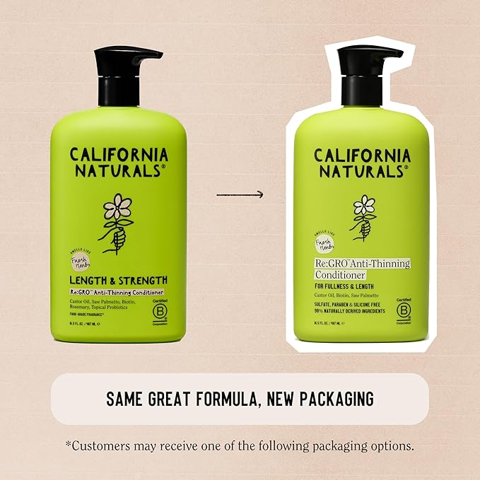 California Naturals Re:GRO Hair Conditioner, Anti-Thinning & Hair Growth Support, All Hair Types, Vegan, Natural, Cruelty Free, Silicone, Paraben & Sulfate Free Conditioner for Women & Men, 16.5 oz