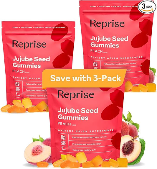 Jujube Seeds in Daily Gummies, 300 mg Full-Spectrum Jujube Seeds, Supports Relaxation & Restful Sleep, 100% Plant Based Vegan & Gelatin Free, Peach Flavored, 45 Gummies (Pack of 3)