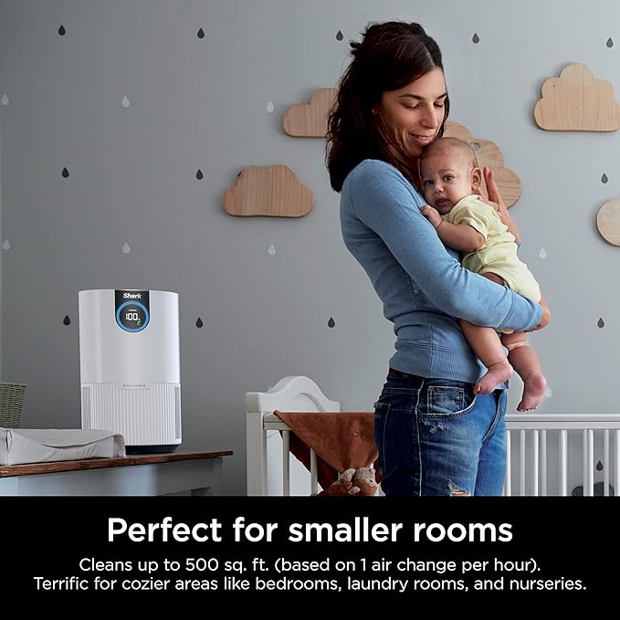 Shark Air Purifier for Home, Clean Sense, for Bedroom, Nursery, Home Office, Dorm, HEPA-Exceeding Filter, Captures Pollutants, Pet Dander, Dust, Odor, Smoke, and More, HP102PK2, White