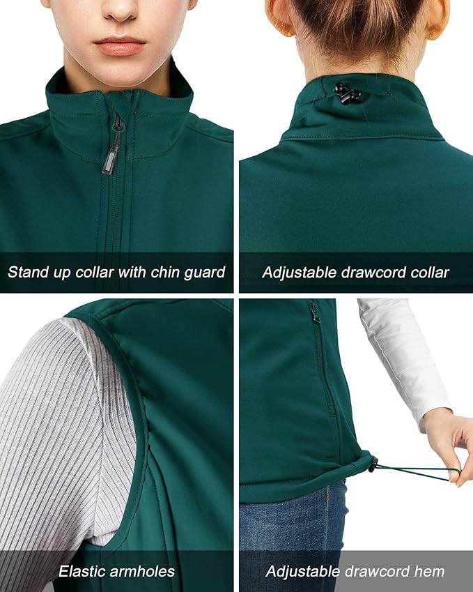 Outdoor Ventures Women's Lightweight Softshell Vest Windproof Fleece Lined Zip Up Sleeveless Jacket for Running Hiking Golf