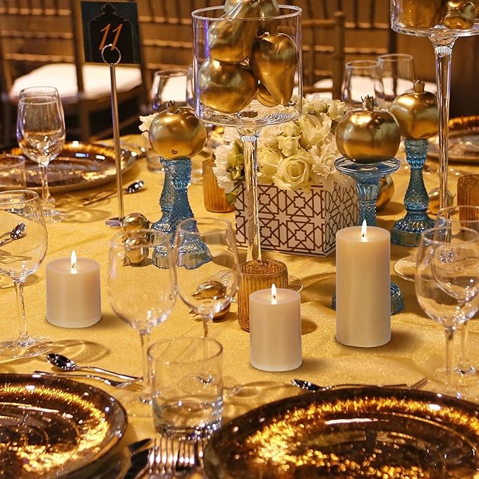 KONNI Mustard Yellow Pillar Candles Set of 3, 3"x 4" Unscented Pillar Candles Bulk, 39 Hours Long Burning Candles, Smokeless&Dripless Large Round Candle for Wedding, Home Decoration, Parties