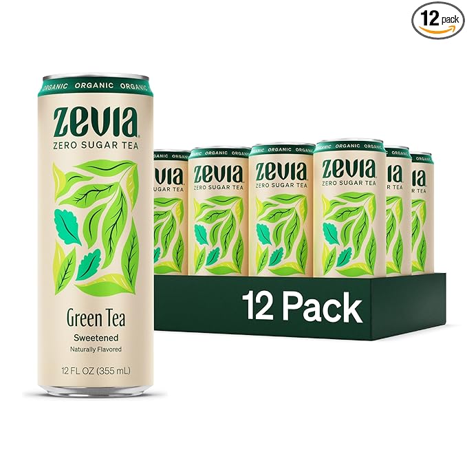 Zevia Zero Sugar Tea, Green Tea, 12 oz Cans (12-Pack) – Naturally Sweetened, Zero Calorie Sugar Free - Non-GMO Project Verified, Gluten-Free, Vegan