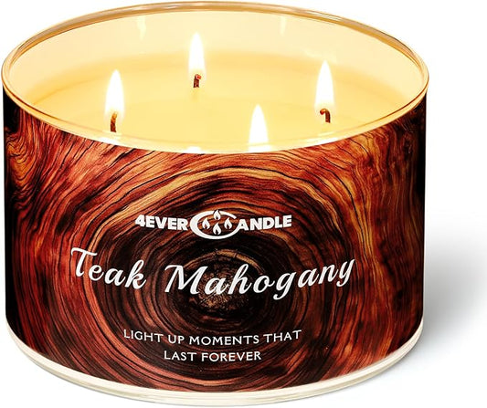 Soy Wax Blend Candle for Home, 4-Wick Candles in Teakwood & Mahogany Scented, Aromatherapy Candles Gift for Parties, Relaxing, Over 50 Hours of Burn Time, 18oz