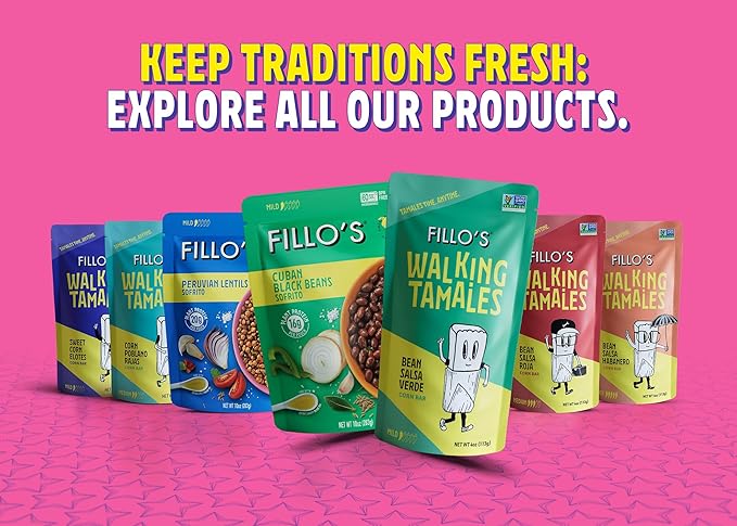 Fillo's Walking Tamales Corn Poblano Rajas, Pk of 7, Ready-to-Eat, Delicious, Gluten-Free, Preservative-Free, Vegan Friendly, Microwavable, Non-GMO