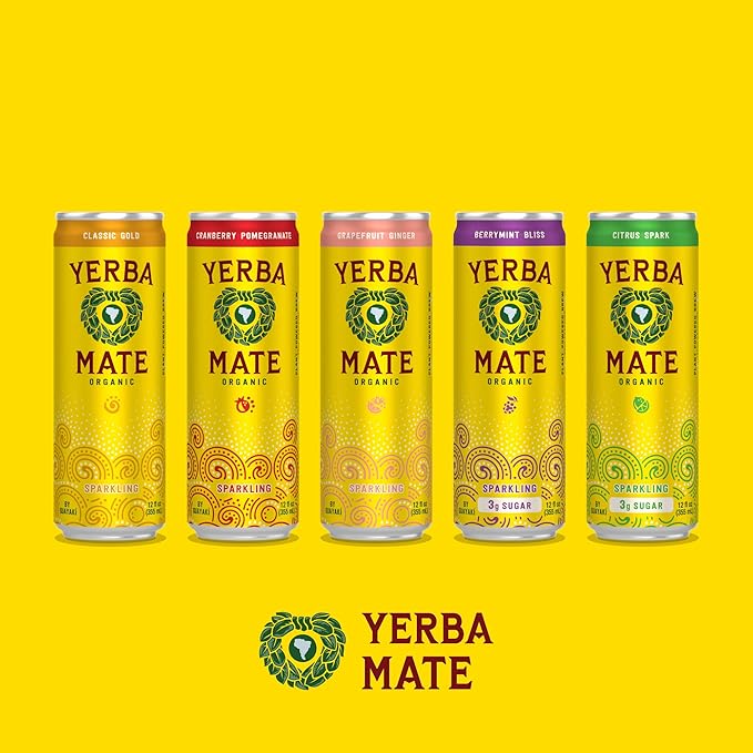 Yerba Madre Organic Sparkling Yerba Mate, Grapefruit Ginger, 80mg Natural Plant Based Caffeine, Smooth Energy & Focus, Carbonated, 12 Oz (Pack of 12) (Packaging May Vary)