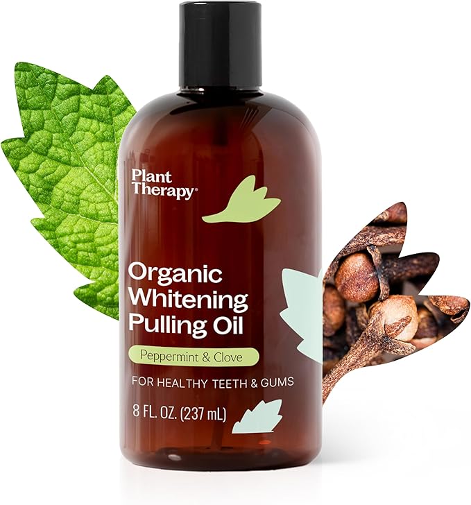 Plant Therapy Organic Whitening Pulling Oil 8 oz Peppermint & Clove, Naturally Whitens Teeth, Freshens Breath & Supports Gum Health, Helps Calm Oral Irritation and Discomfort, Natural Essential Oils