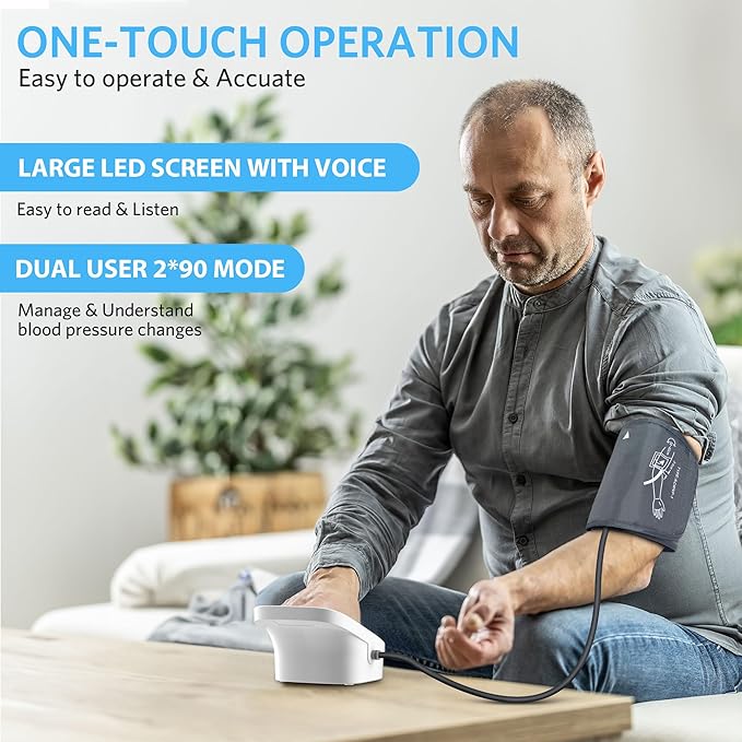 BESTEK Blood Pressure Monitor, Automatic Arm Blood Pressure Monitors for Home Use, Digital Large LED Voiced Broadcast BP Cuff Comfortable and Portable for Home Travel (9"-17" Adjustable)