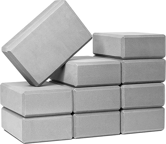Hello Fit 3" Yoga Block, 10 Pack Bulk EVA Foam Yoga Blocks, Firm and Supportive Yoga Brick, Balance Foam for Stretching, Pilates, and Workout, 3" x 6" x 9"