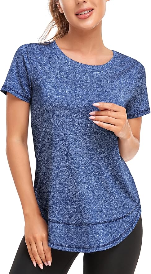 Women's Short Sleeve Workout Shirts Crewneck Sports Yoga Running Dry Fit Tops Side Split Tee