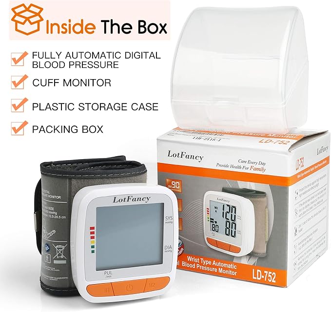 LotFancy Wrist Blood Pressure Monitor, Adjustable Cuff (4.9”-8.1”), 2 Users, 180 Reading Memory, Automatic Digital BP Monitor with Irregular Heartbeat Detector