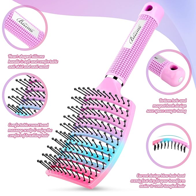 Hair Brush, Curved Vented Brush Faster Blow Drying, Paddle Detangling Hair Brushes for Women Men, Professional Curved Vent Styling Brush for Wet Dry Curly Thick Straight Hair