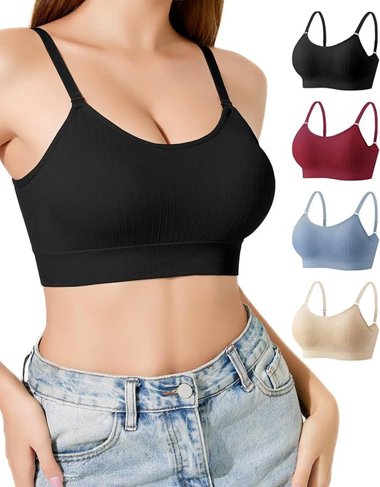 Padded Bralette Sports Bras for Women Pack No Underwire Adjustable Straps Low Back Bra Sleep Bras Lounge Bras for Women