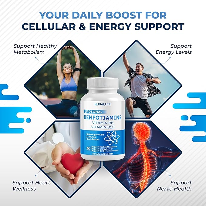Liposomal Benfotiamine with Vitamin B6, Vitamin B12, Alpha Lipoic Acid, Curcumin - Support Healthy Metabolism, Energy Levels- Made and Tested in The USA